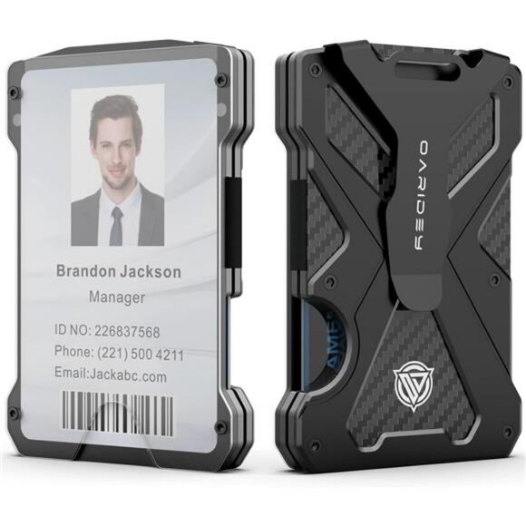 Men's Ultra-Thin Aluminum Wallet with RFID Blocking, Black, 15 Card Slots - Picture 1 of 7